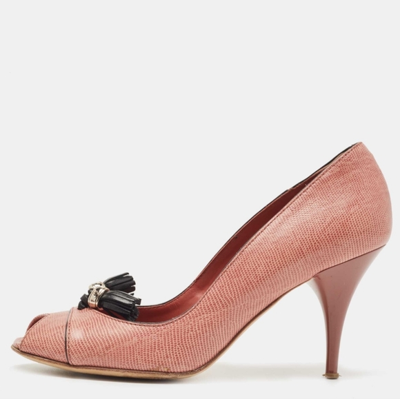 Tod's textured pink leather heels with black tassels. Size 38.5 - Picture 5 of 9